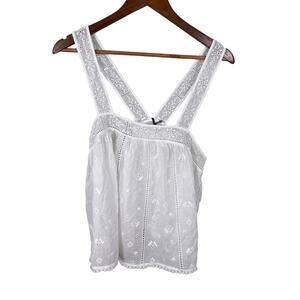 Unsubscribed Women Size XS White Semi Sheer Eyelet Embroidered Floral Tank Top
